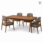 Indigo Stripe Sheesham Dining Set — white three quarter