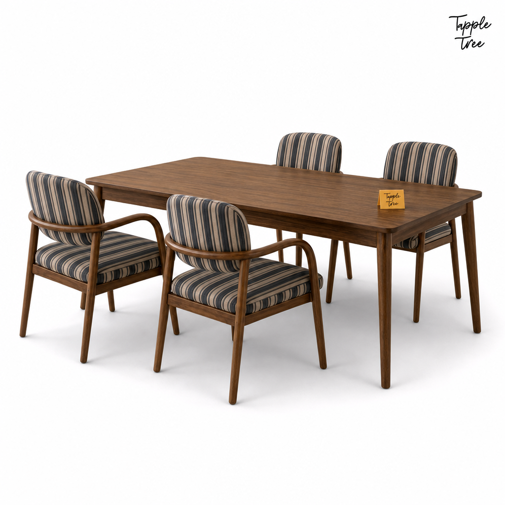 Indigo Stripe Sheesham Dining Set — white opposite angle