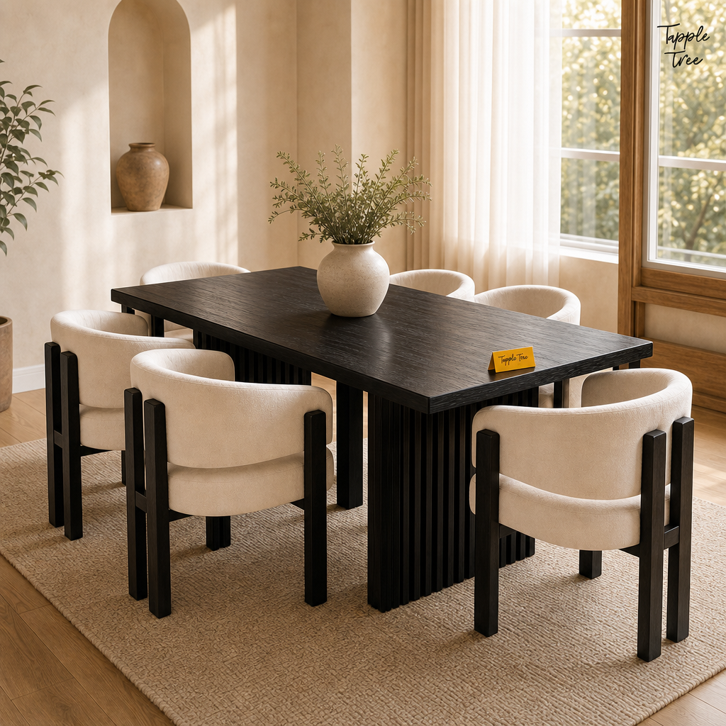 Noir Fluted Dining Set — lifestyle opposite angle