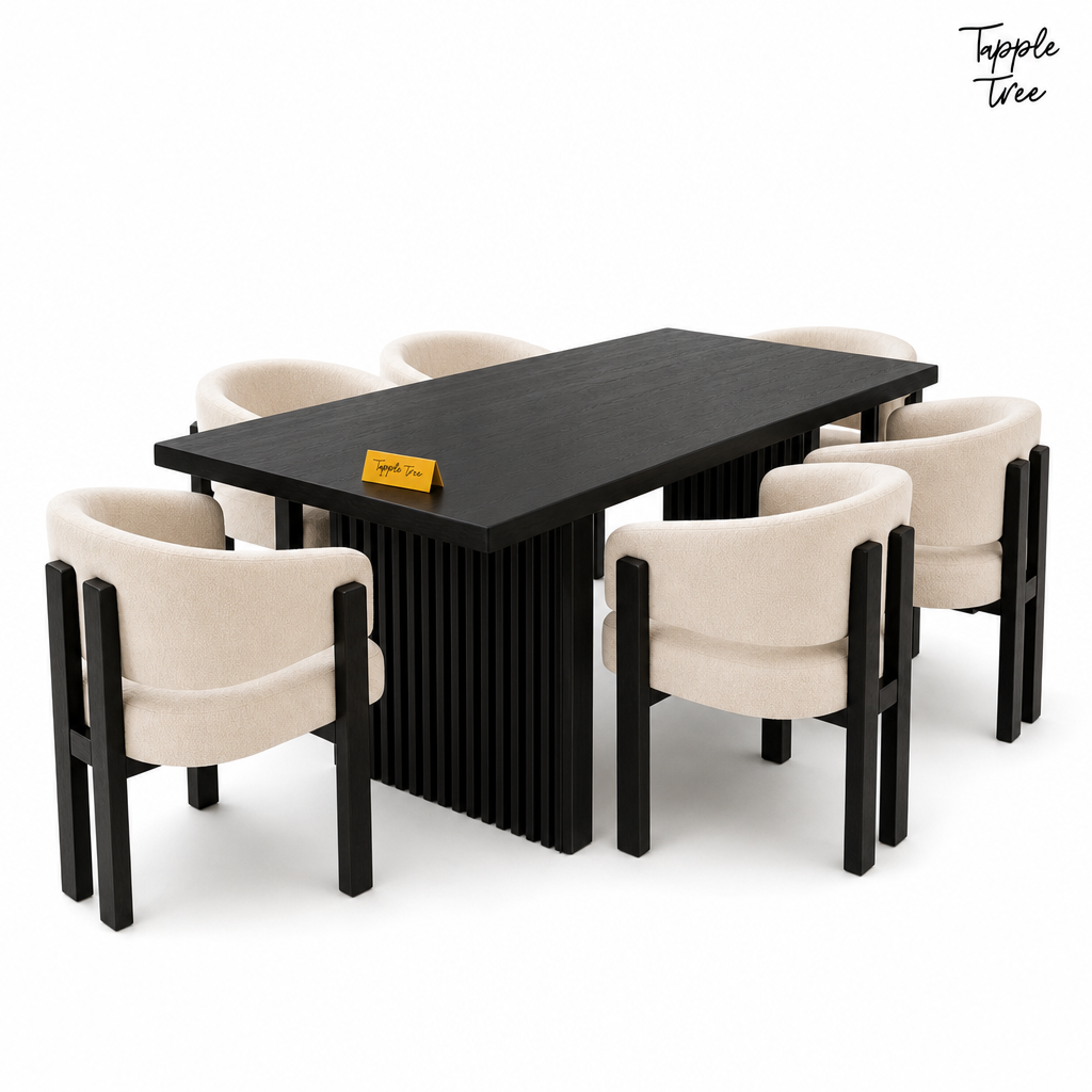 Noir Fluted Dining Set — white three quarter