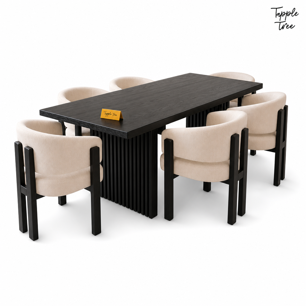 Noir Fluted Dining Set — white opposite angle