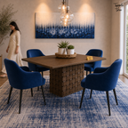 Woven Pedestal Dining Set — lifestyle walking woman