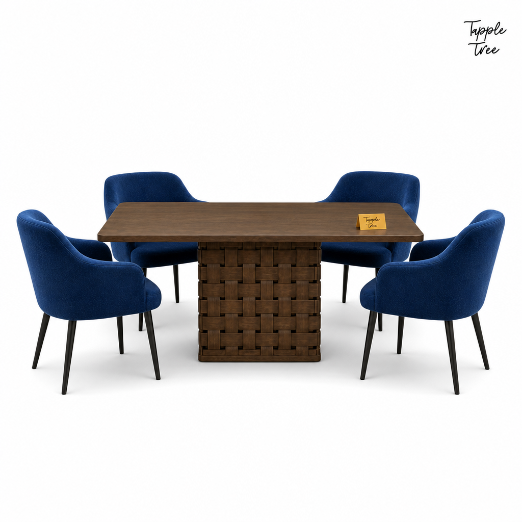 Woven Pedestal Dining Set — white front
