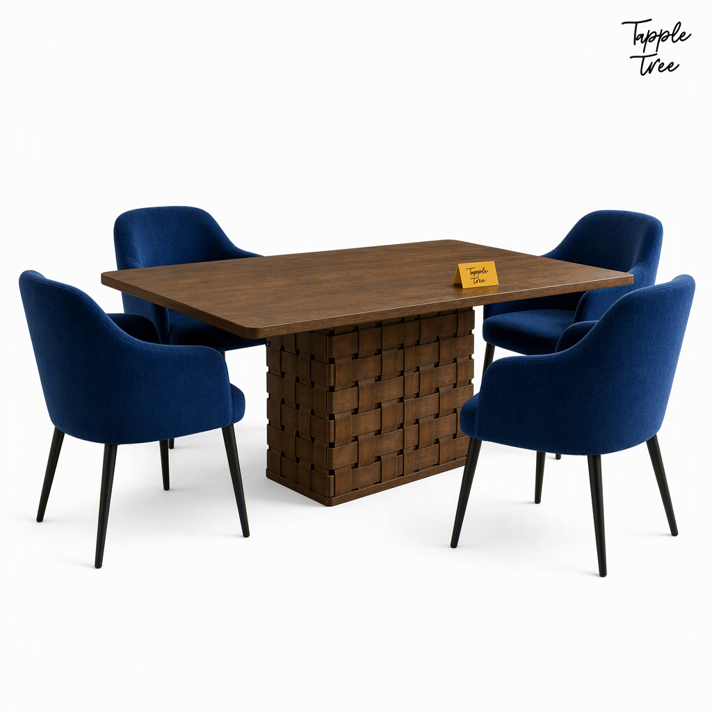 Woven Pedestal Dining Set — white three quarter