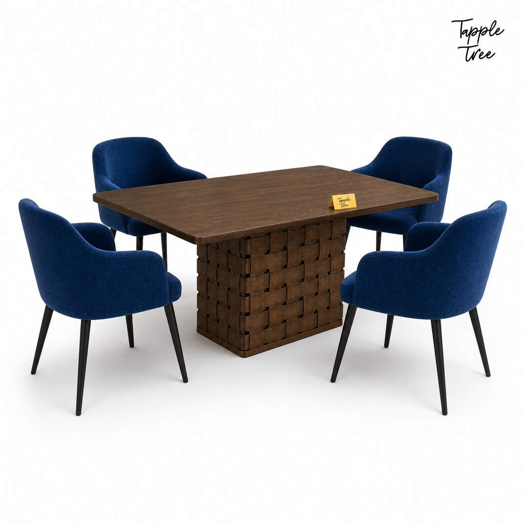 Woven Pedestal Dining Set — white opposite angle