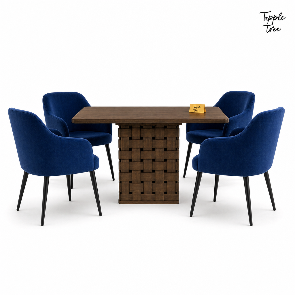 Woven Pedestal Dining Set — white side profile