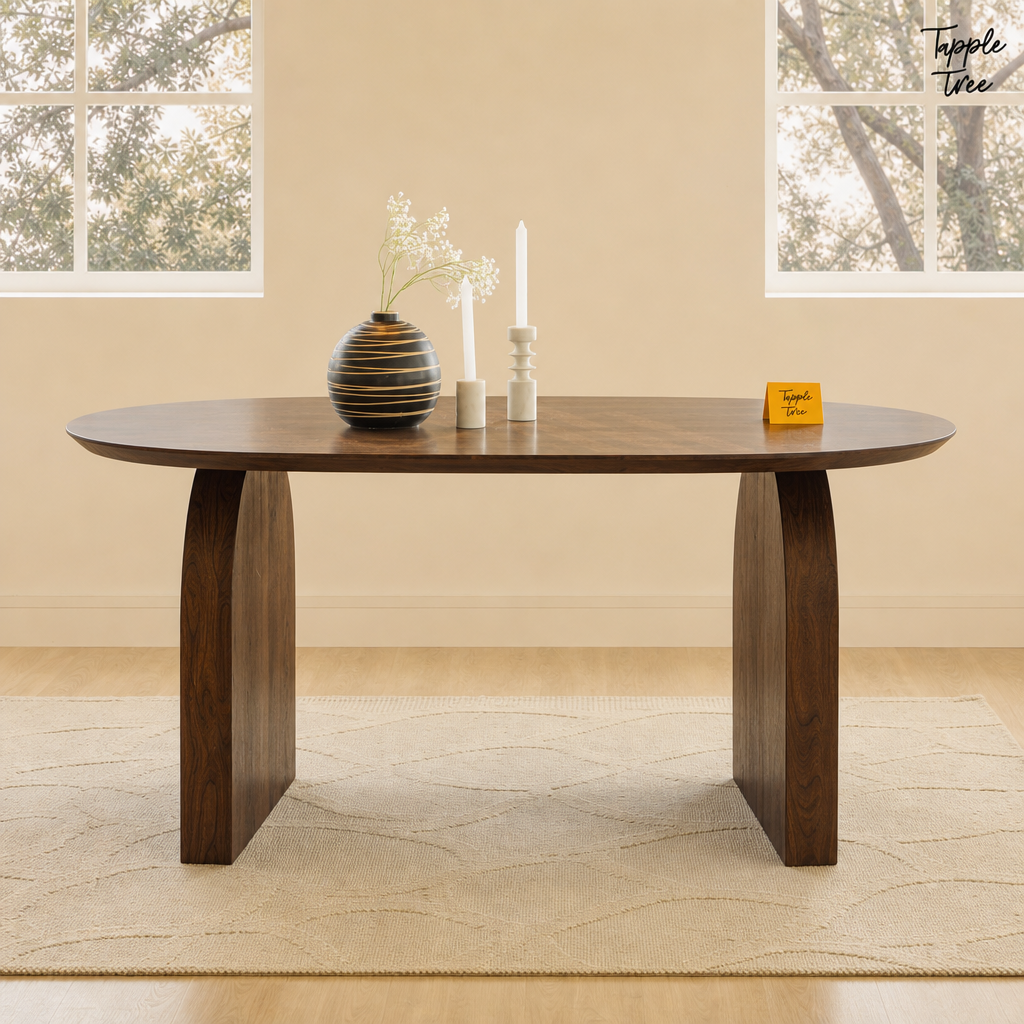 Walnut Arch Acacia Dining Table — lifestyle front