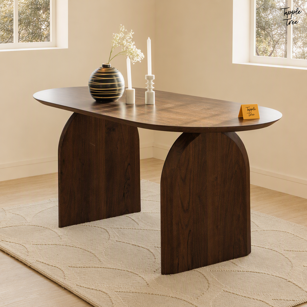 Walnut Arch Acacia Dining Table — lifestyle opposite angle