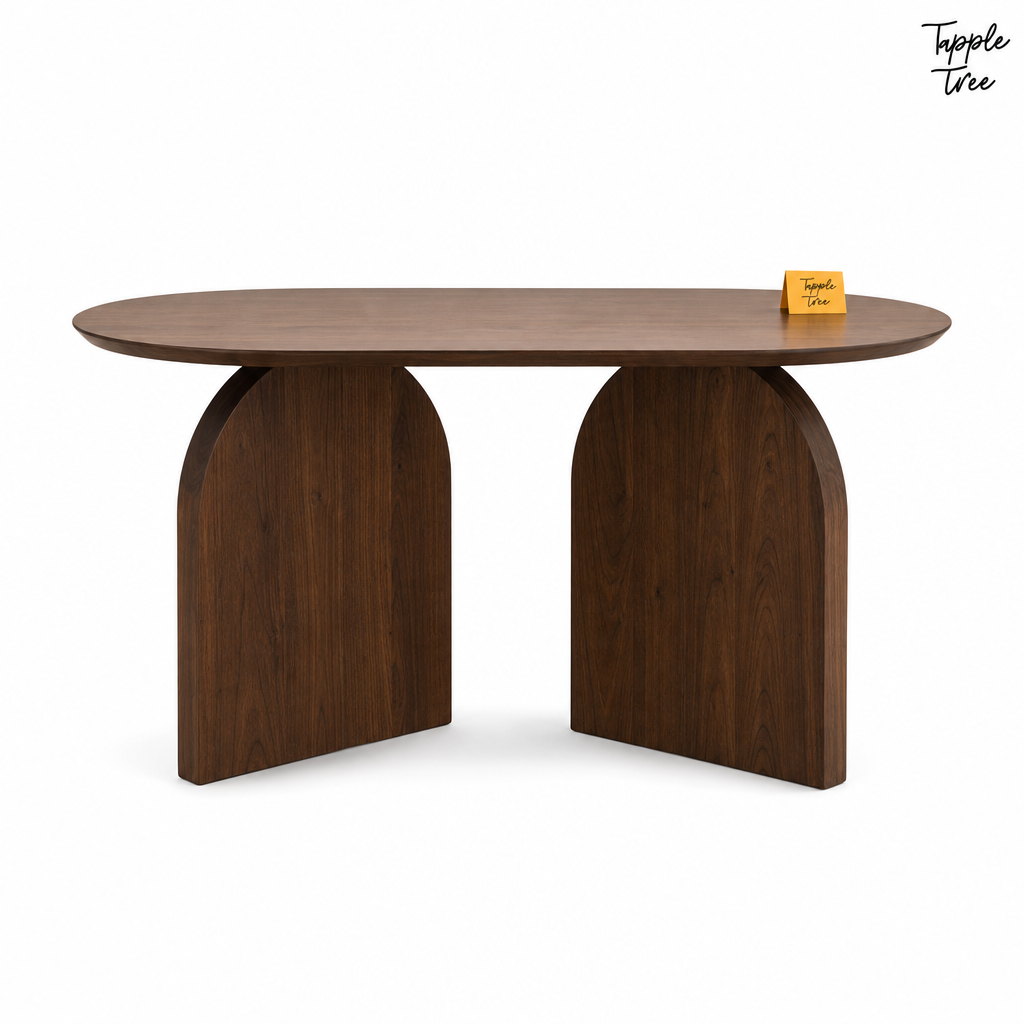 Walnut Arch Acacia Dining Table — white front