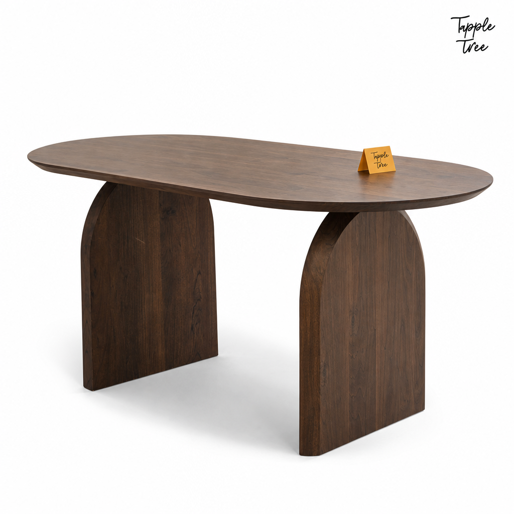 Walnut Arch Acacia Dining Table — white opposite angle