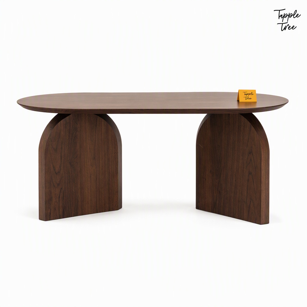Walnut Arch Acacia Dining Table — white side profile