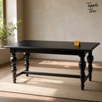 Noir Trestle Mango Dining Table — lifestyle hero