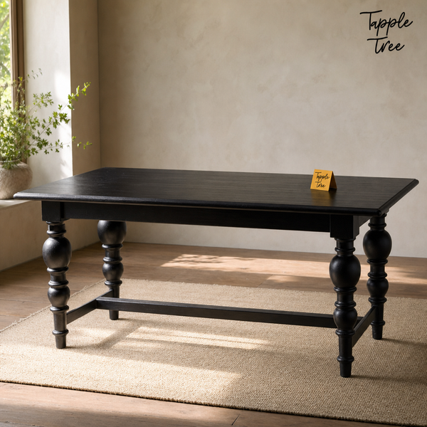 Noir Trestle Mango Dining Table — lifestyle hero