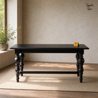 Noir Trestle Mango Dining Table — lifestyle front