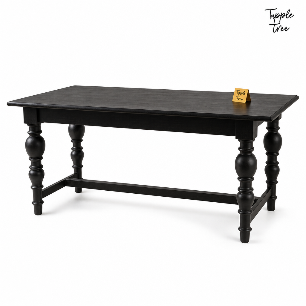 Noir Trestle Mango Dining Table — white three quarter