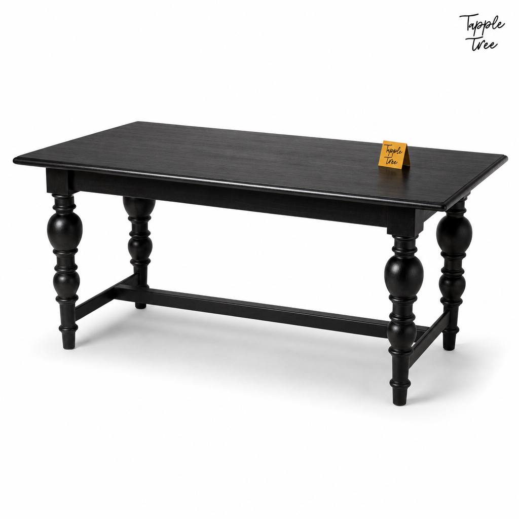 Noir Trestle Mango Dining Table — white opposite angle