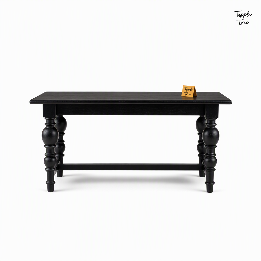 Noir Trestle Mango Dining Table — white side profile