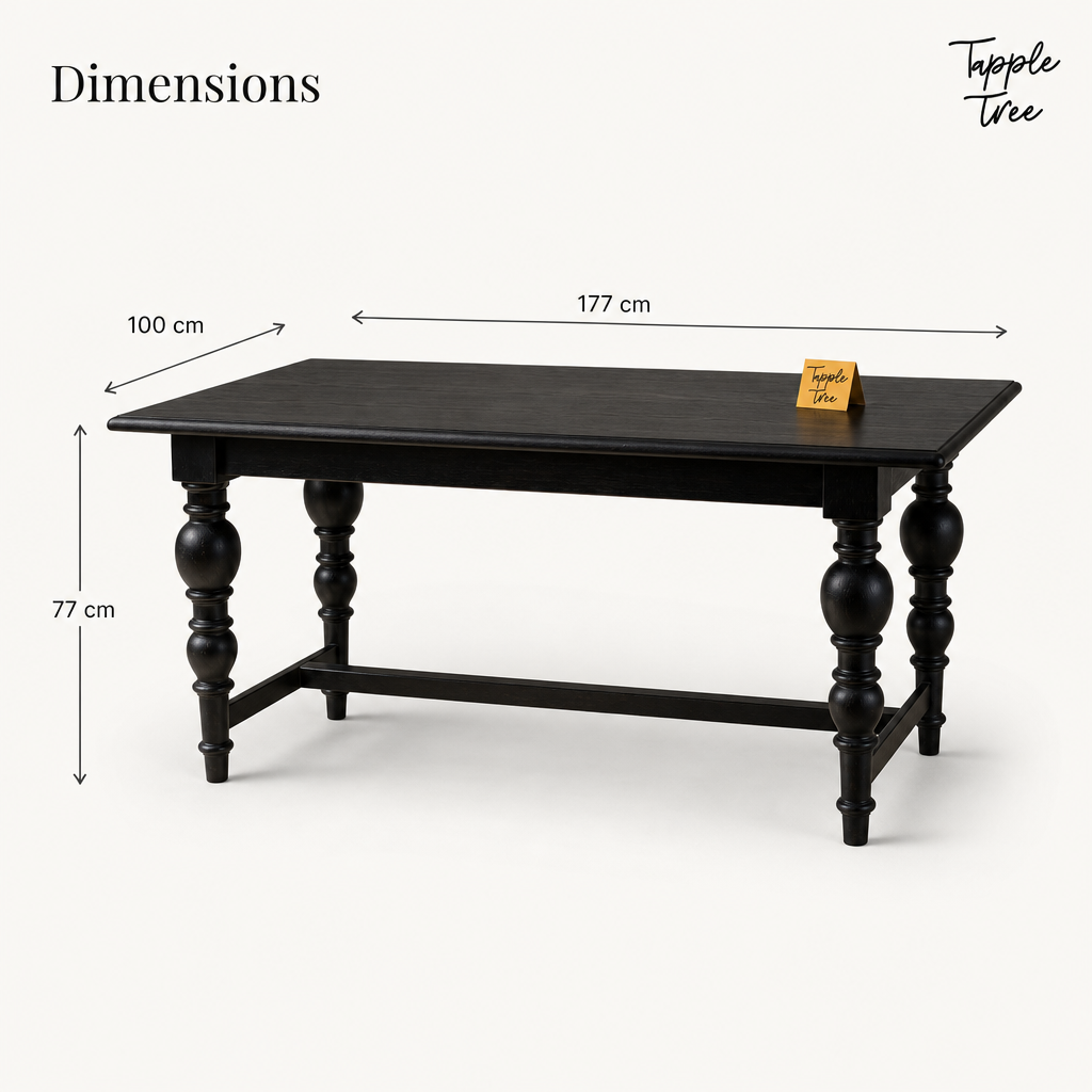 Noir Trestle Mango Dining Table — dimensions