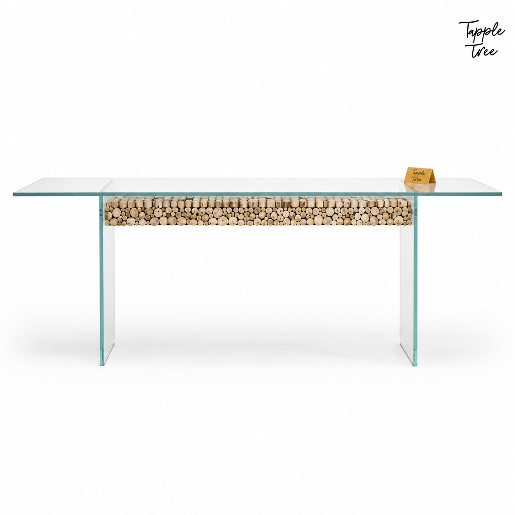 Driftwood Glass Dining Table — white front