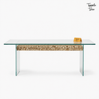 Driftwood Glass Dining Table — white side profile