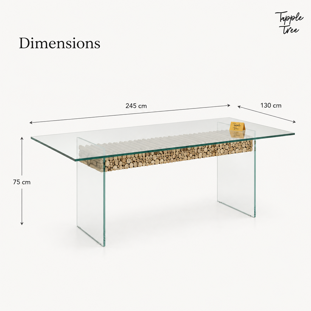 Driftwood Glass Dining Table — dimensions