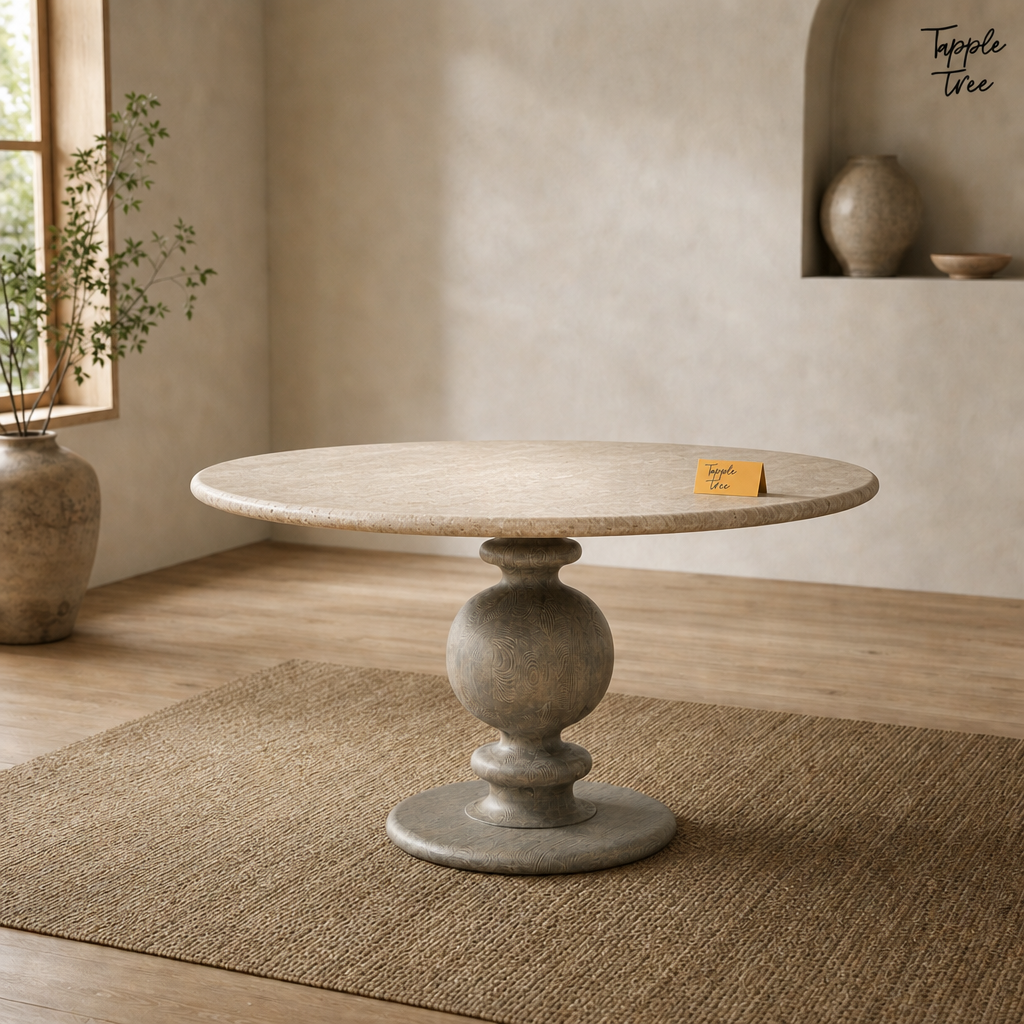 Oak Baluster Round Dining Table — lifestyle front