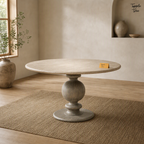 Oak Baluster Round Dining Table — lifestyle opposite angle