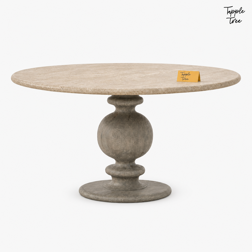 Oak Baluster Round Dining Table — white front