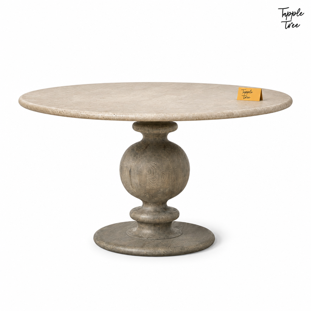 Oak Baluster Round Dining Table — white three quarter