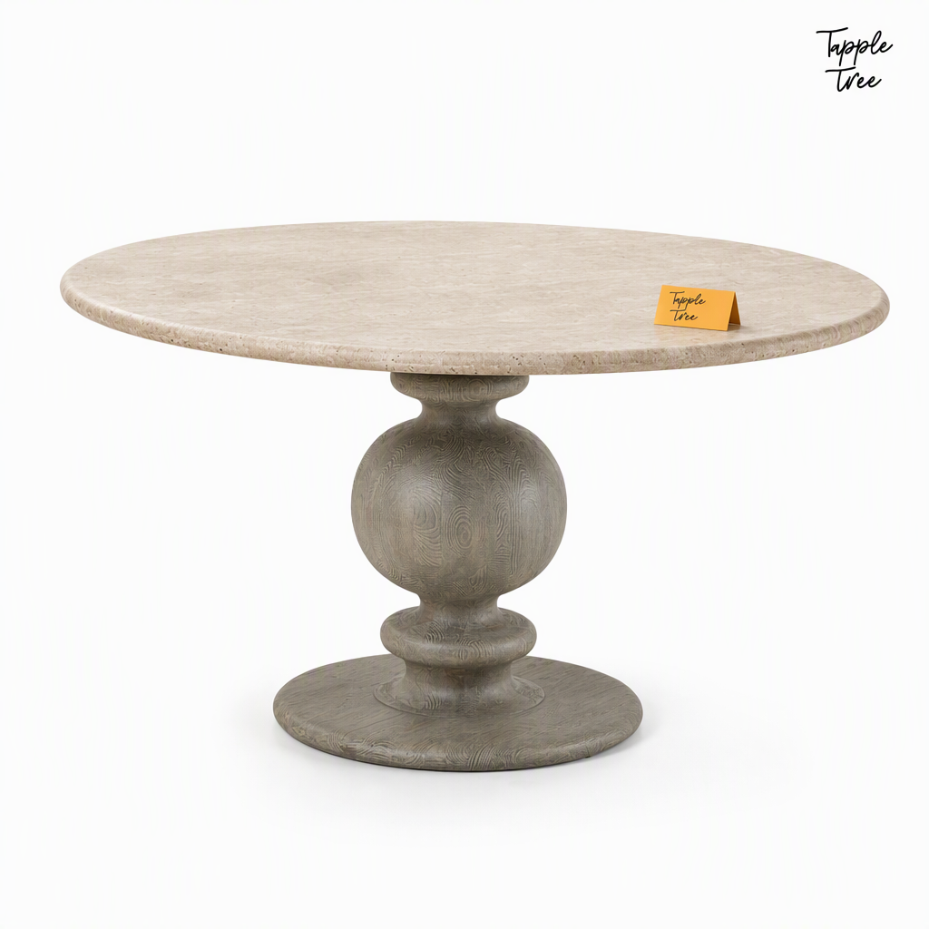 Oak Baluster Round Dining Table — white opposite angle