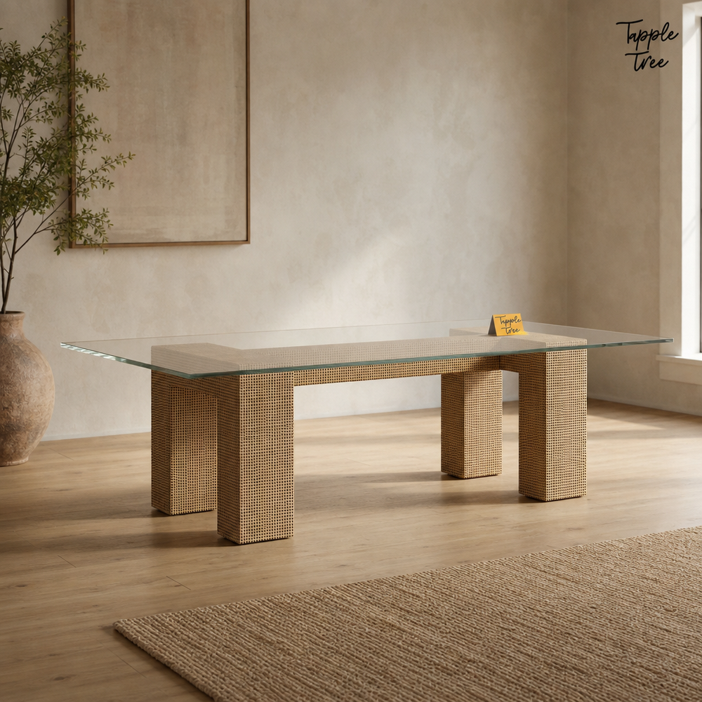 Woven Glass Dining Table — lifestyle hero