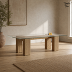 Woven Glass Dining Table — lifestyle opposite angle
