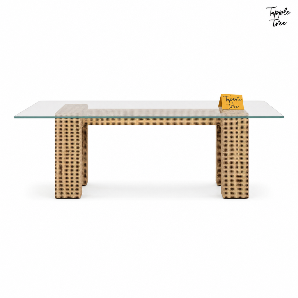 Woven Glass Dining Table — white front