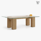 Woven Glass Dining Table — white three quarter