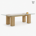 Woven Glass Dining Table — white opposite angle