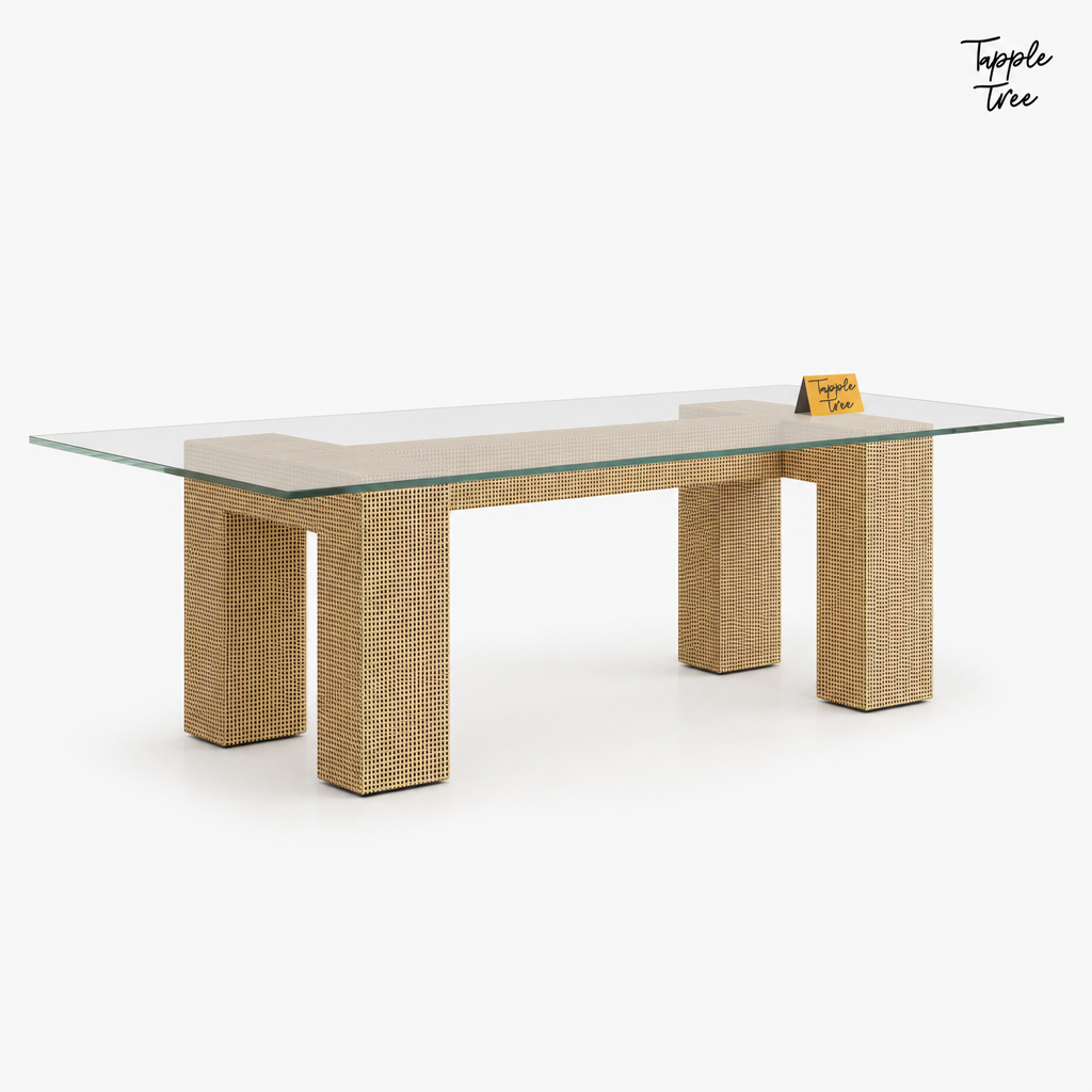 Woven Glass Dining Table — white opposite angle
