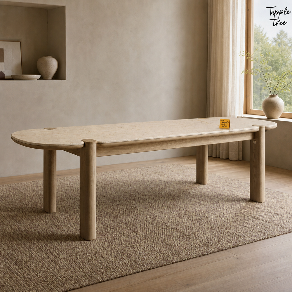Beige Marble Ash Dining Table — lifestyle hero