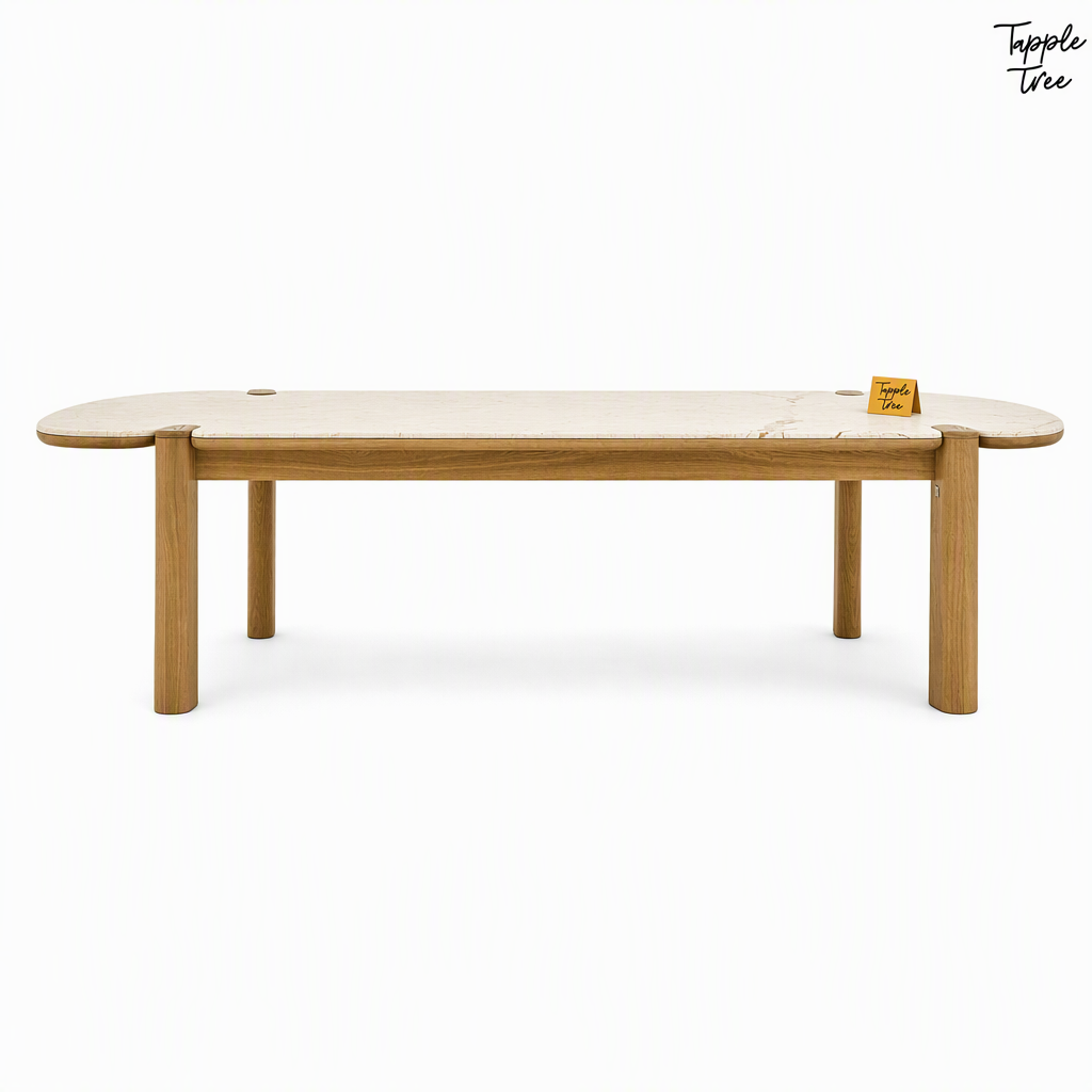 Beige Marble Ash Dining Table — white front