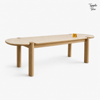 Beige Marble Ash Dining Table — white three quarter