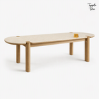 Beige Marble Ash Dining Table — white opposite angle