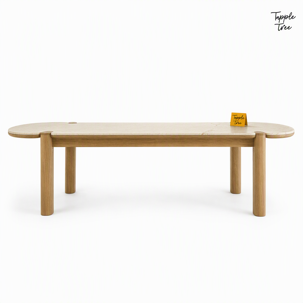 Beige Marble Ash Dining Table — white side profile