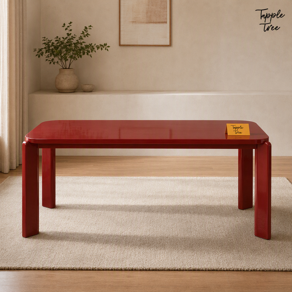 Wine Red Angled Dining Table — lifestyle front