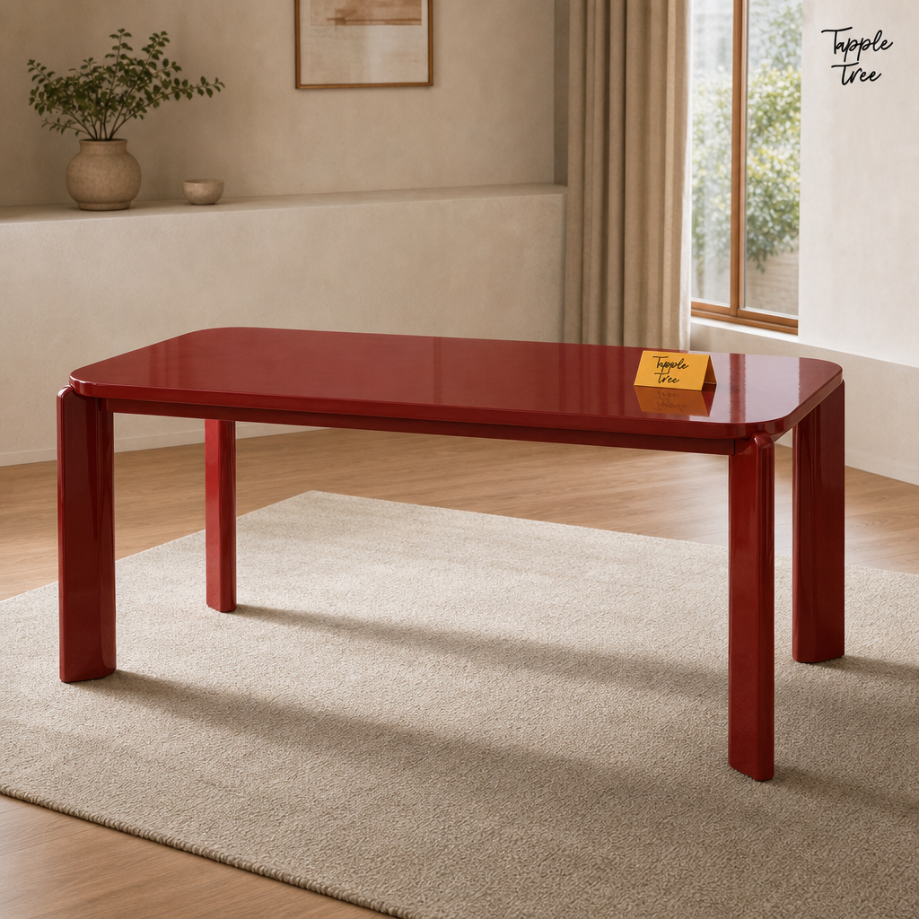 Wine Red Angled Dining Table — lifestyle opposite angle