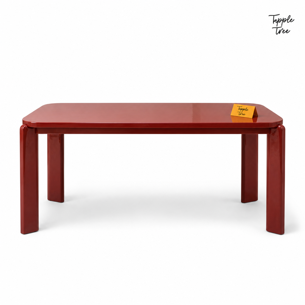 Wine Red Angled Dining Table — white front