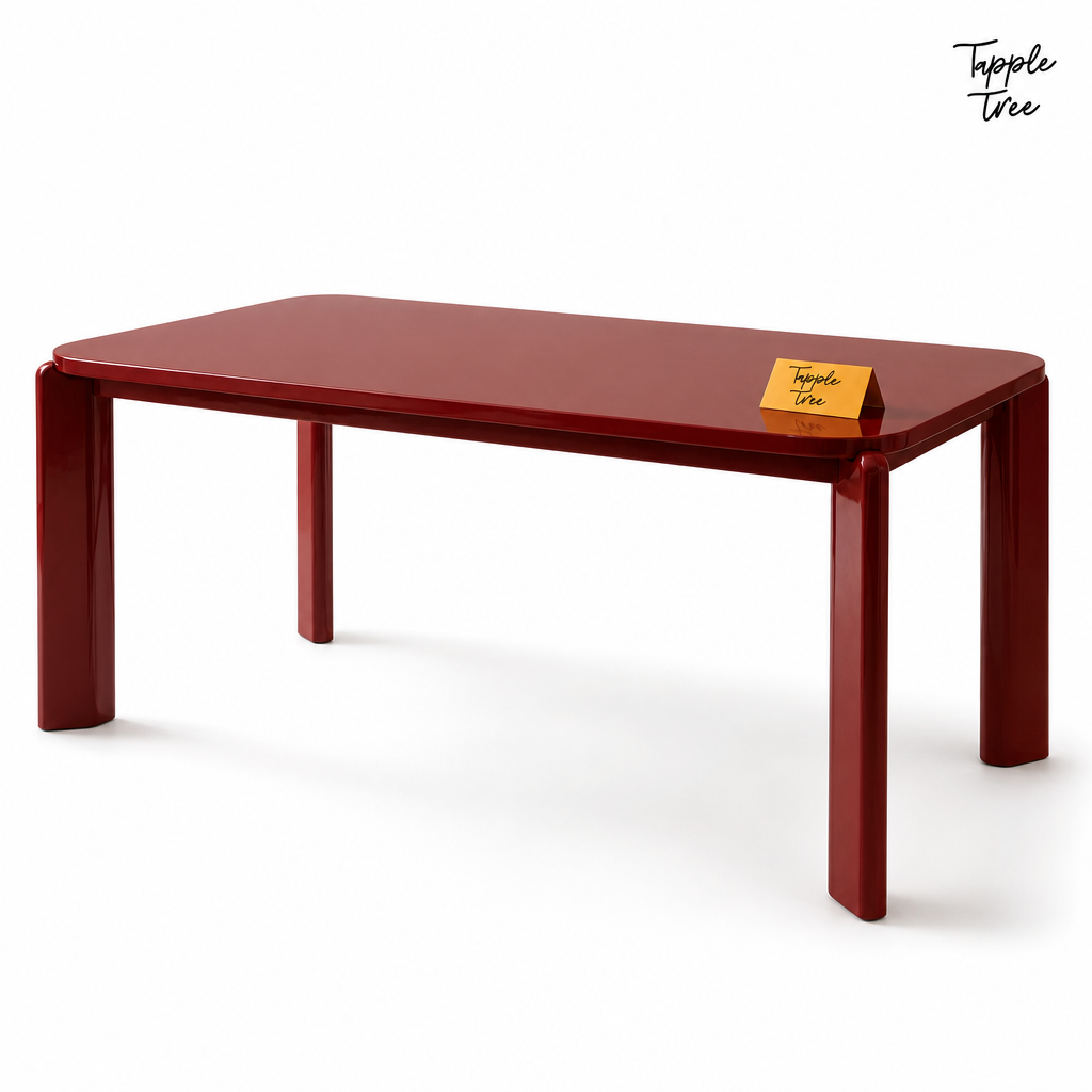 Wine Red Angled Dining Table — white three quarter