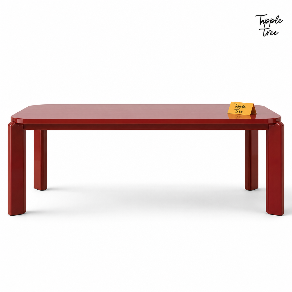 Wine Red Angled Dining Table — white side profile