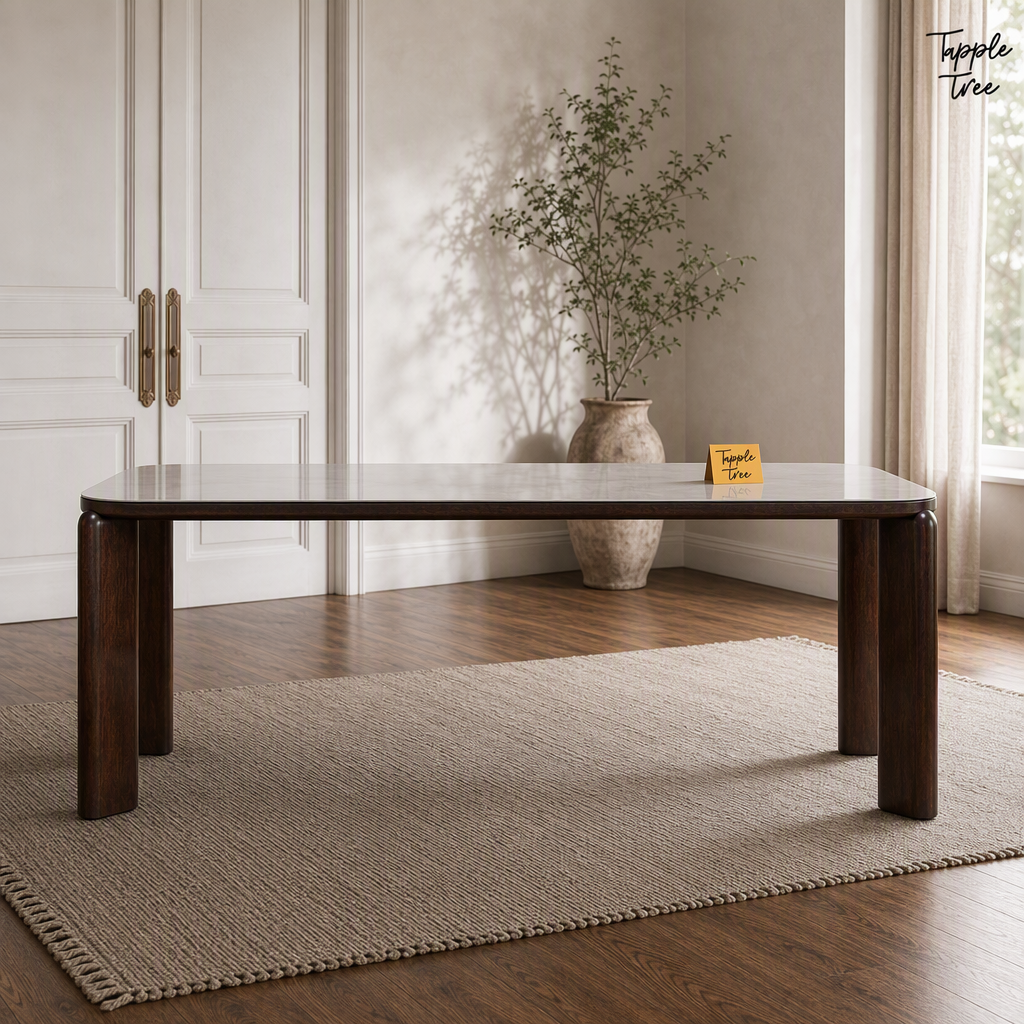 Nilea Glass and Ash Dining Table — lifestyle front