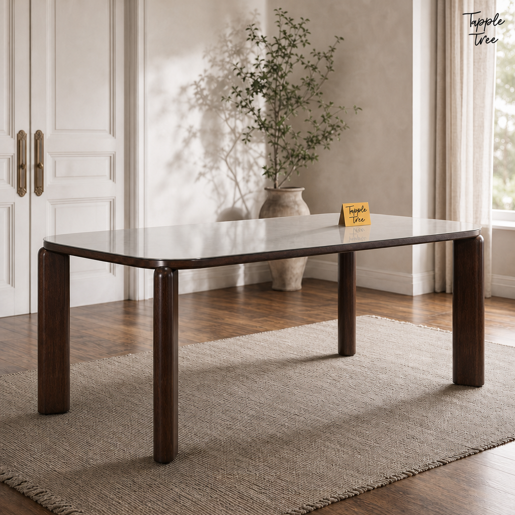 Nilea Glass and Ash Dining Table — lifestyle opposite angle
