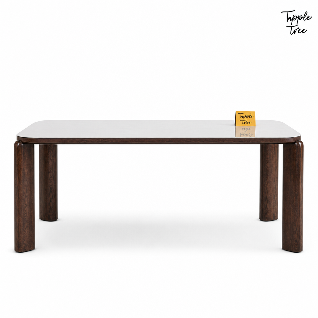 Nilea Glass and Ash Dining Table — white front