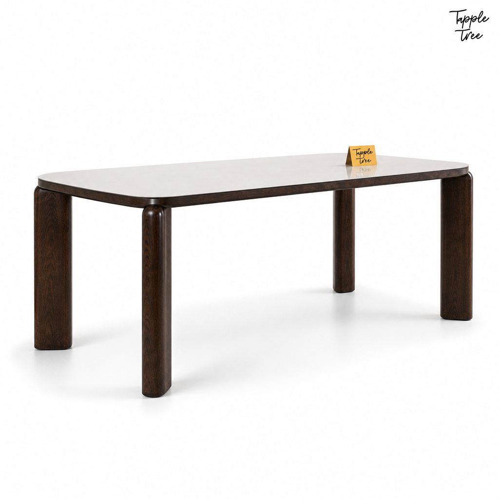 Nilea Glass and Ash Dining Table — white three quarter